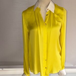 Emilio Pucci Yellow Silk Button-Up Blouse with White Collar